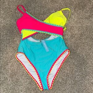 Popvil Neon Colorful Women's One Piece Swimsuit Medium